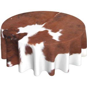 Cow Print Tablecloth Round 60 Inch Vinyl Spring Cowhide Table Cloths for Parties